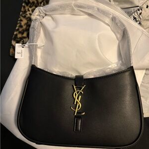 Black Shoulder Bag with Gold Logo
